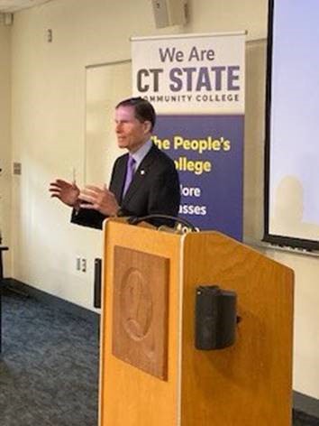 Blumenthal joined Quinebaug Valley Community College to highlight a $5 million grant for a consortium of Connecticut community colleges to train students from historically underrepresented communities to enter Information Technology careers and other in-demand jobs.